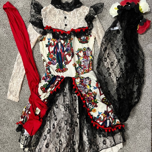 Spirit Halloween Day of the dead Sugar Skull Costume Dress Set - Picture 1 of 4
